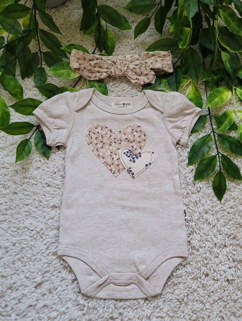 Baby Girl Floral Heart Onesie + Headband (6-9 Months)